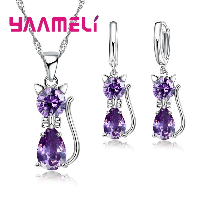 925 Sterling Silver Animal Jewelry Set – Cute CZ Necklace & Earrings for Women