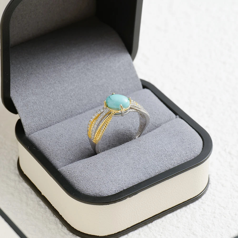 Turquoise Ring Gold Silver Dual-Tone oval
