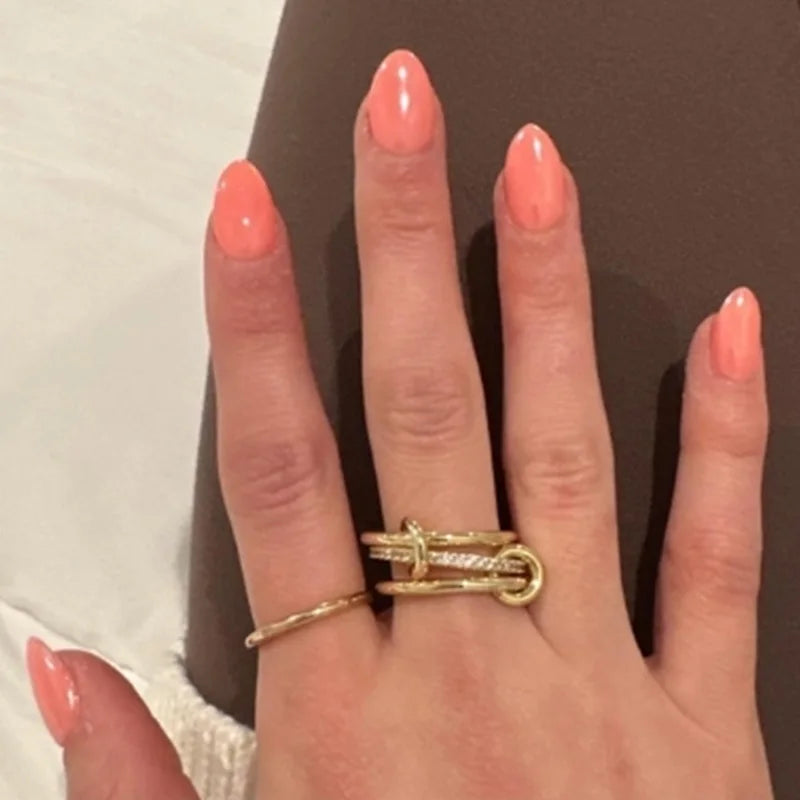 Women’s Gold Color Stainless Steel Stackable Rings – CZ Multi Mixed Metals, Non-Tarnish Set