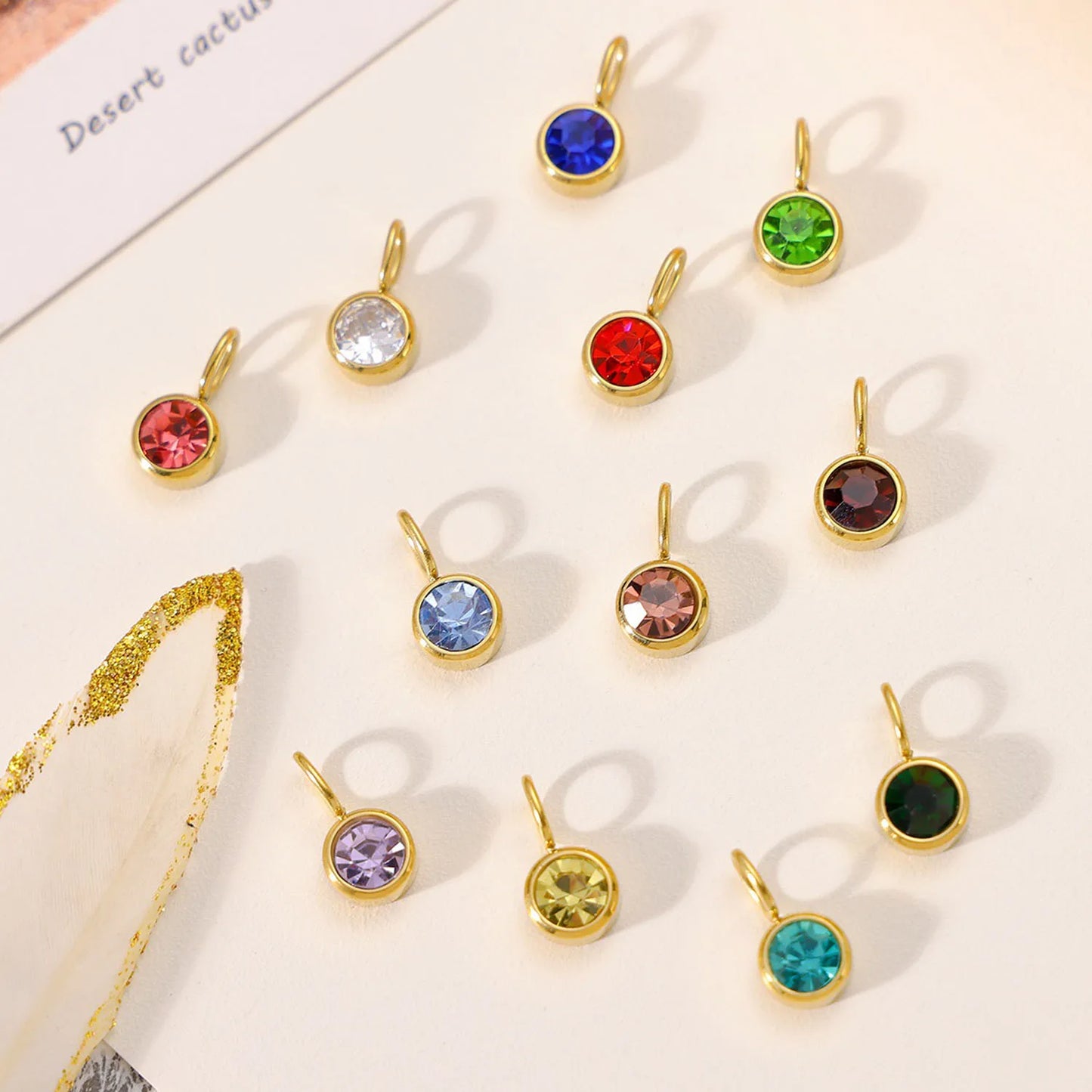 CZ Birthstone Pendants – 12 Colors for Each Month – Stainless Steel Necklace Accessories