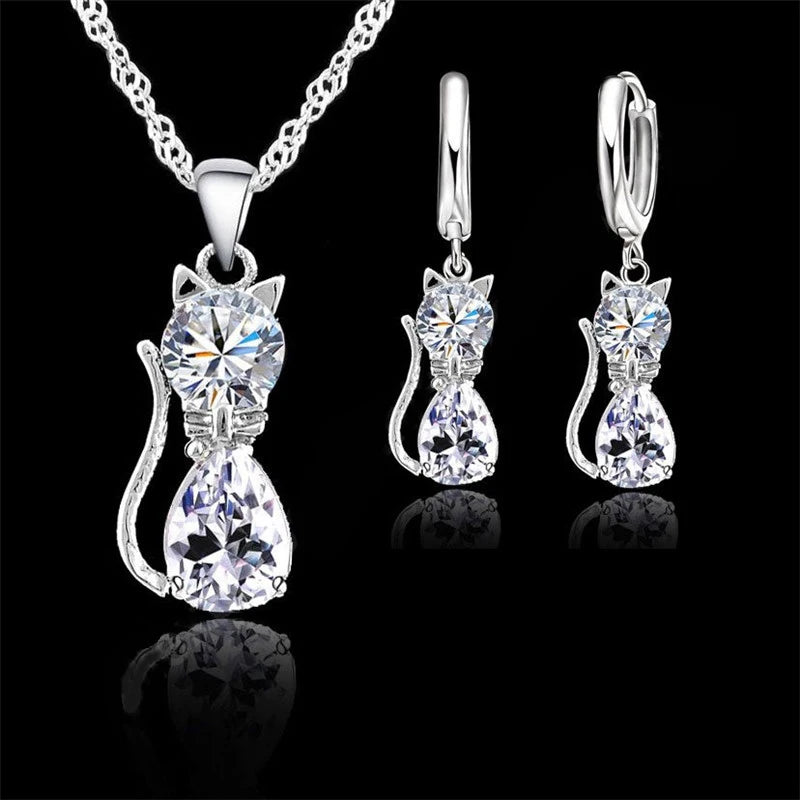 925 Sterling Silver Animal Jewelry Set – Cute CZ Necklace & Earrings for Women