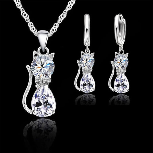 925 Sterling Silver Animal Jewelry Set – Cute CZ Necklace & Earrings for Women