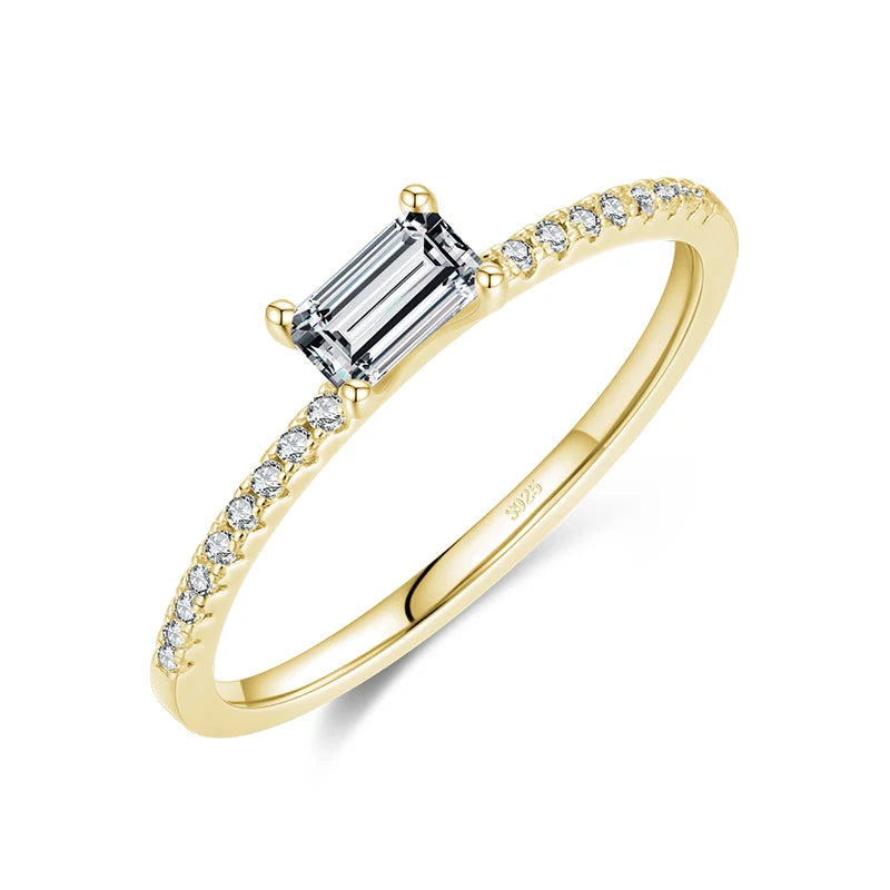 Sterling Silver Square CZ Ring – Gold Color Women's Engagement Jewelry