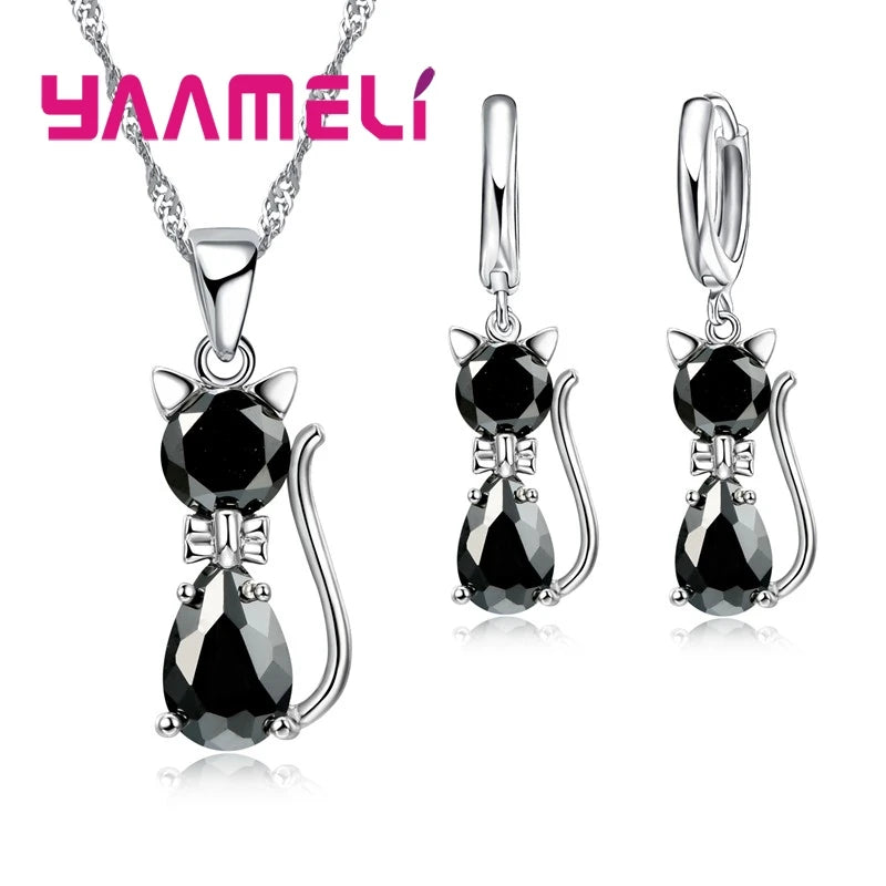 925 Sterling Silver Animal Jewelry Set – Cute CZ Necklace & Earrings for Women