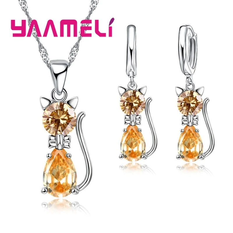 925 Sterling Silver Animal Jewelry Set – Cute CZ Necklace & Earrings for Women