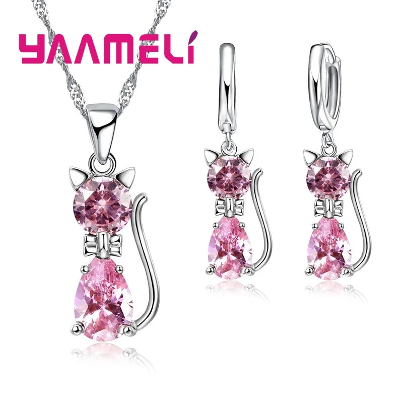 925 Sterling Silver Animal Jewelry Set – Cute CZ Necklace & Earrings for Women