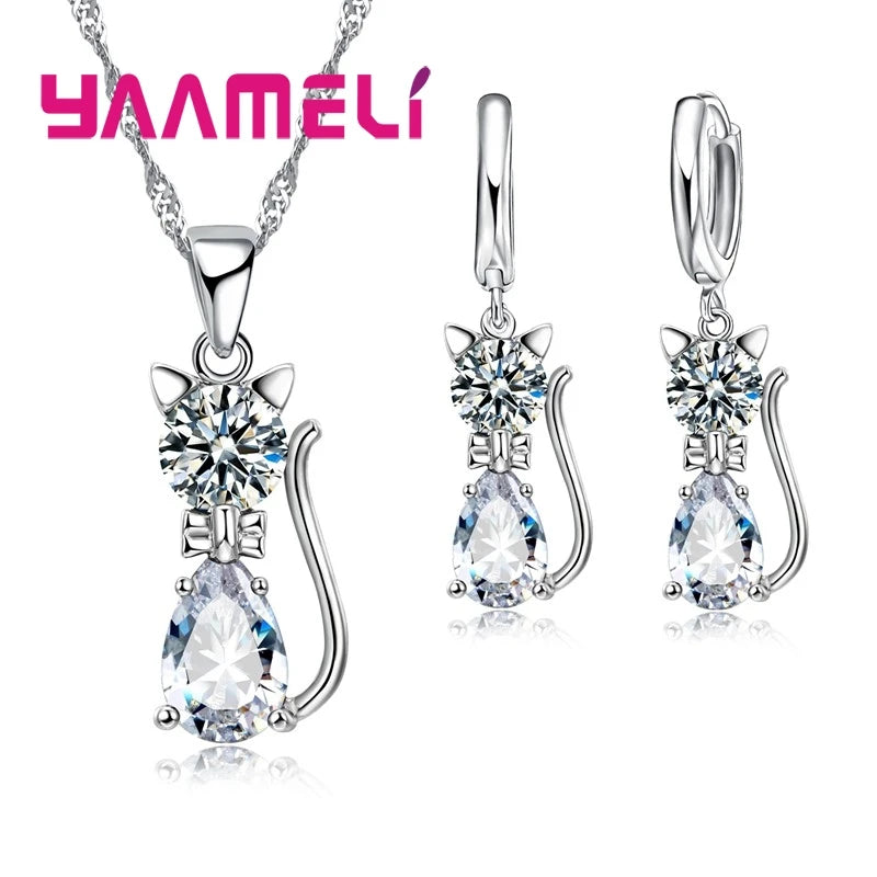 925 Sterling Silver Animal Jewelry Set – Cute CZ Necklace & Earrings for Women