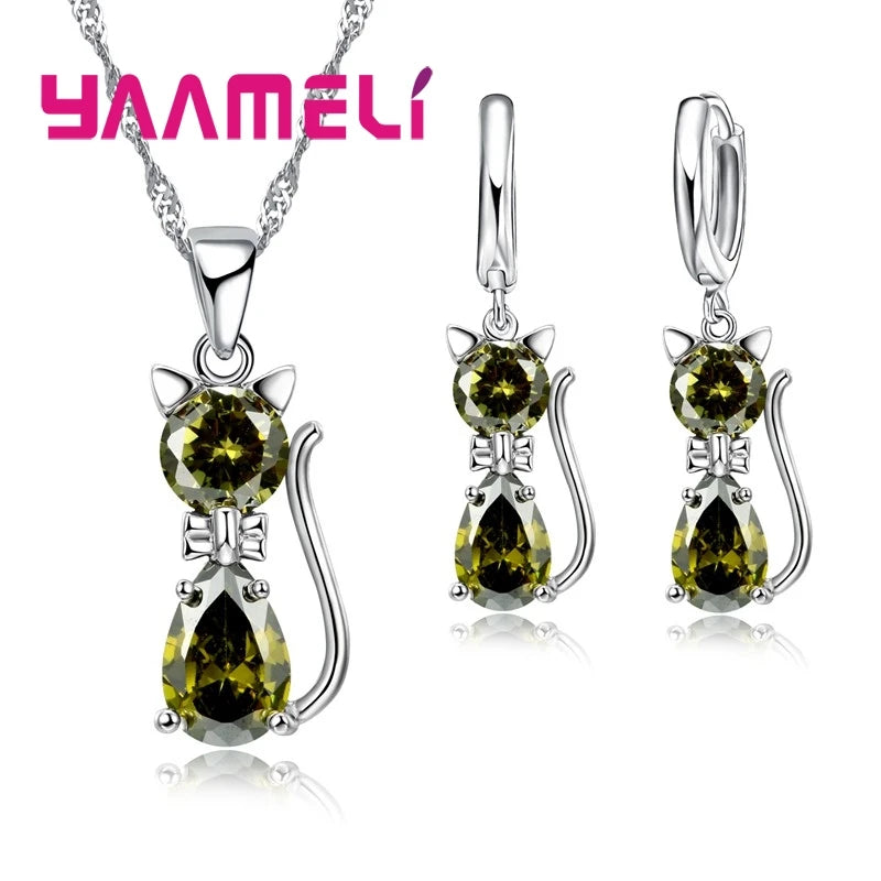 925 Sterling Silver Animal Jewelry Set – Cute CZ Necklace & Earrings for Women