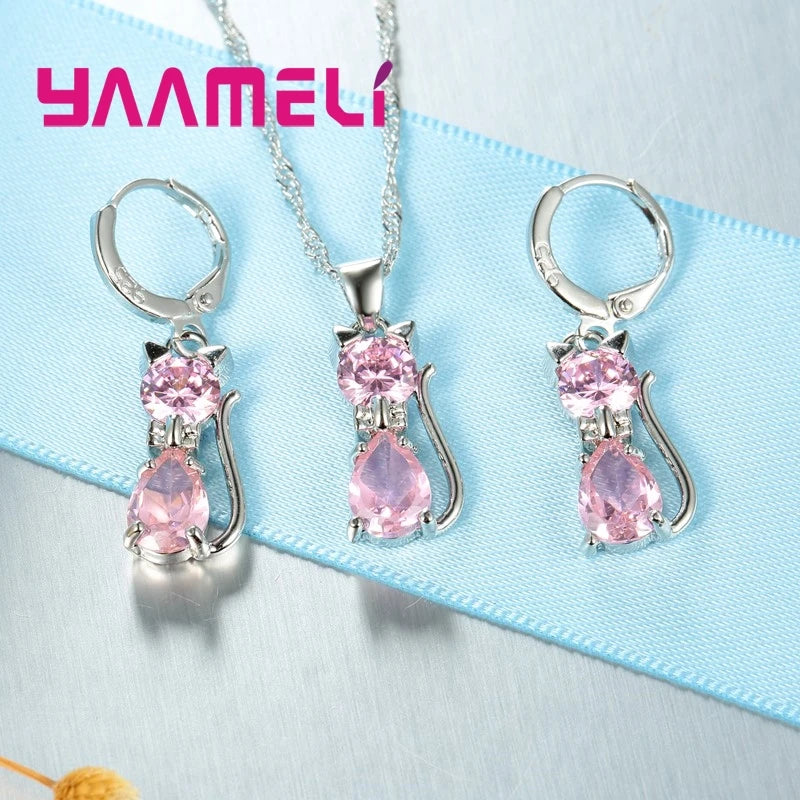 925 Sterling Silver Animal Jewelry Set – Cute CZ Necklace & Earrings for Women
