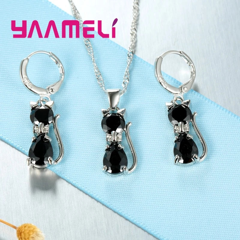 925 Sterling Silver Animal Jewelry Set – Cute CZ Necklace & Earrings for Women