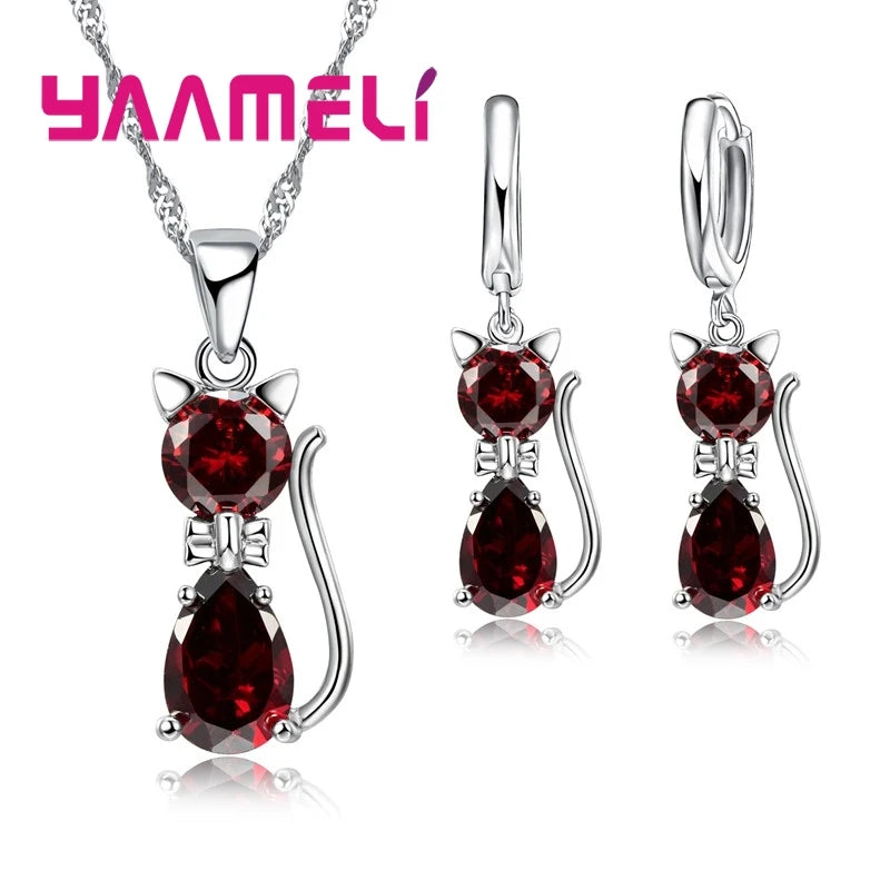925 Sterling Silver Animal Jewelry Set – Cute CZ Necklace & Earrings for Women
