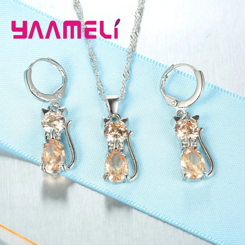 925 Sterling Silver Animal Jewelry Set – Cute CZ Necklace & Earrings for Women