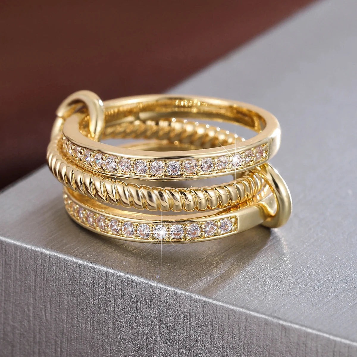 Trendy Interlocking Stackable Rings for Women – Statement Ring Set with Cubic Zirconia