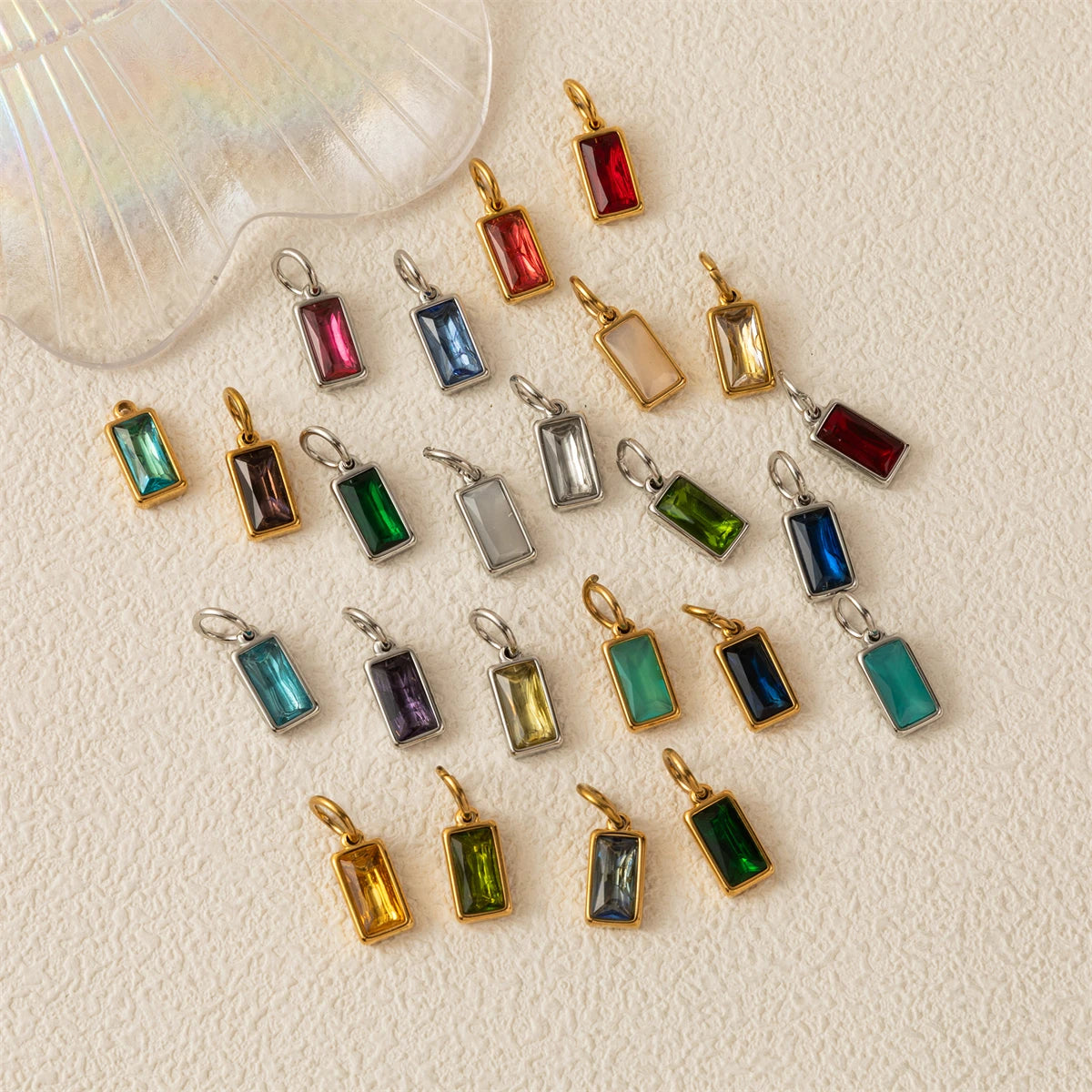 Stainless Steel 12 Birthstone Zircon Pendants – Colorful, Durable Necklace Charms for Women & Girls