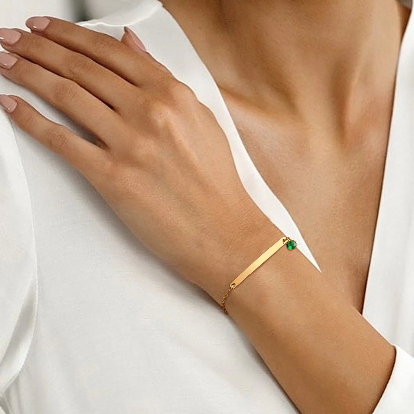 Personalized Birthstone Bracelet for Women – Custom Name & Date with CZ Stones – Stainless Steel