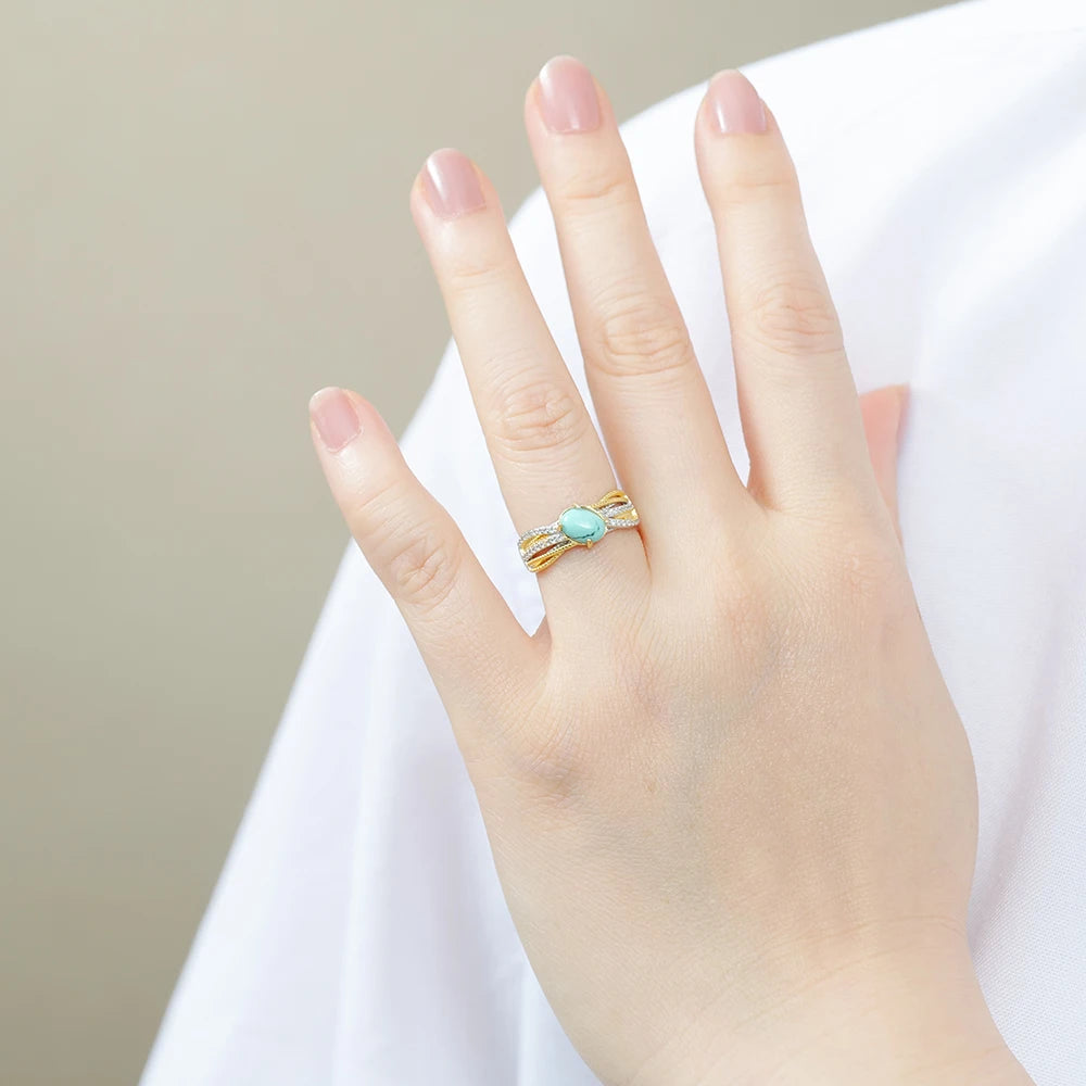 Turquoise Ring Gold Silver Dual-Tone oval