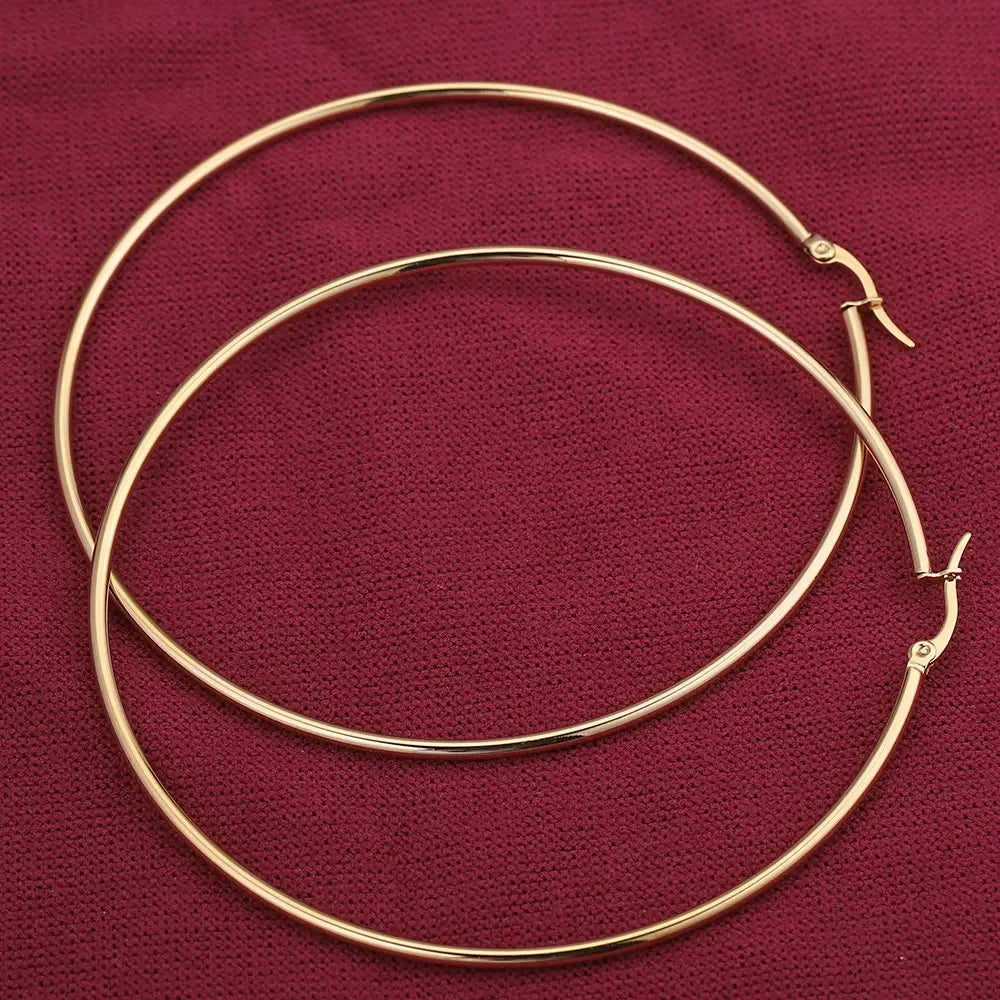 Stainless Steel Large Hoop Earrings – 40–80mm Smooth Round Loops for Women