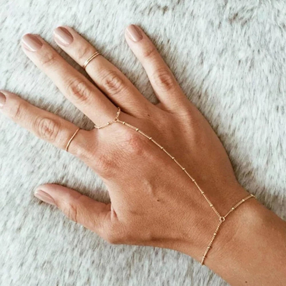 Dainty Gold-Plated Hand Chain & Ring – Handmade Link Chain Harness Jewelry for Women
