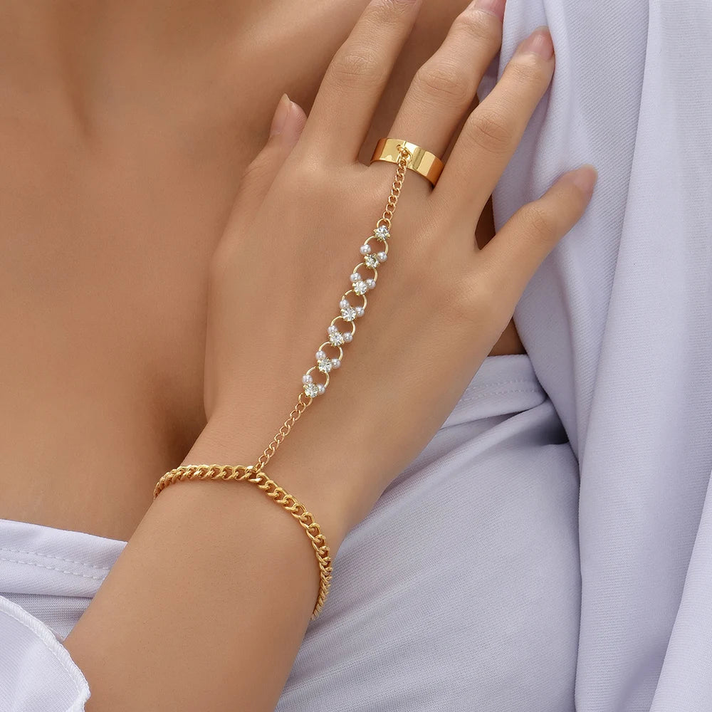 Dainty Gold-Plated Hand Chain & Ring – Handmade Link Chain Harness Jewelry for Women