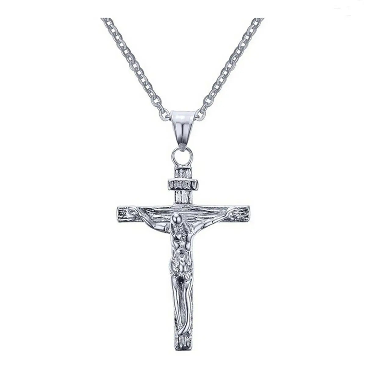 Men & Women’s Crucifix Pendant Necklace – Jesus Christ Metal Cross with Chain