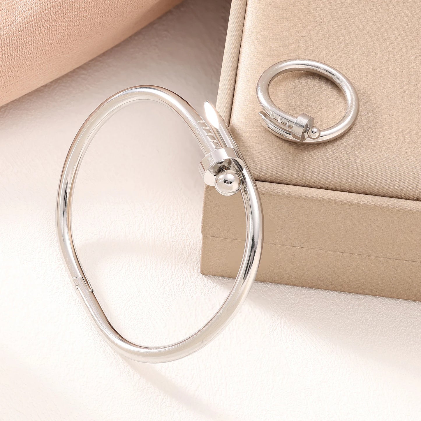 Light Luxury Nail Bracelet & Ring Set for Women