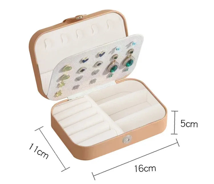 Travel Jewelry Organizer – Portable Leather Box with Zipper & Button Closure