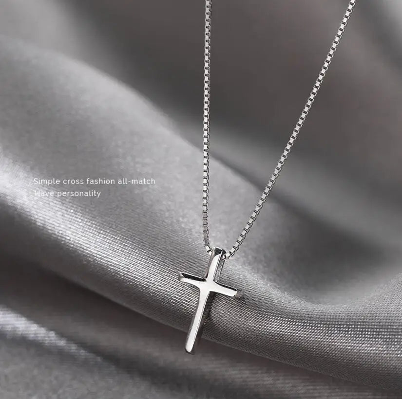 Sterling Silver 925 Smooth Cross Pendant Necklace