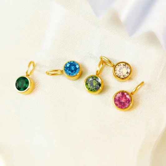 12 Month Birthstone Pendant – Stainless Steel Crystal Gemstone Charm Necklace