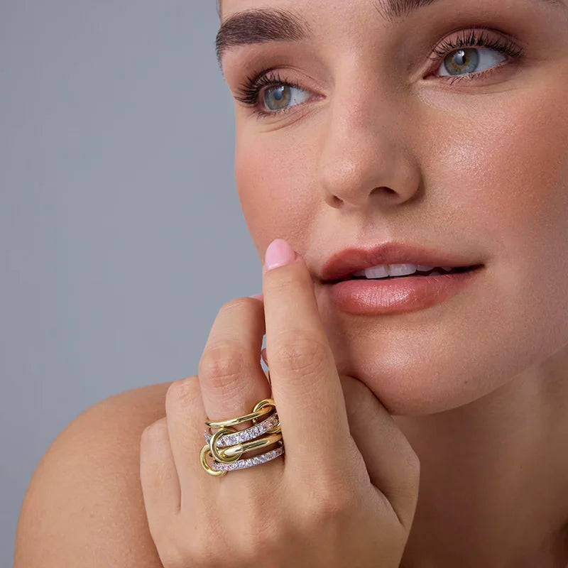 18K Gold Plated Stackable Rings for Women – Interlocked Statement Ring Set with Cubic Zirconia