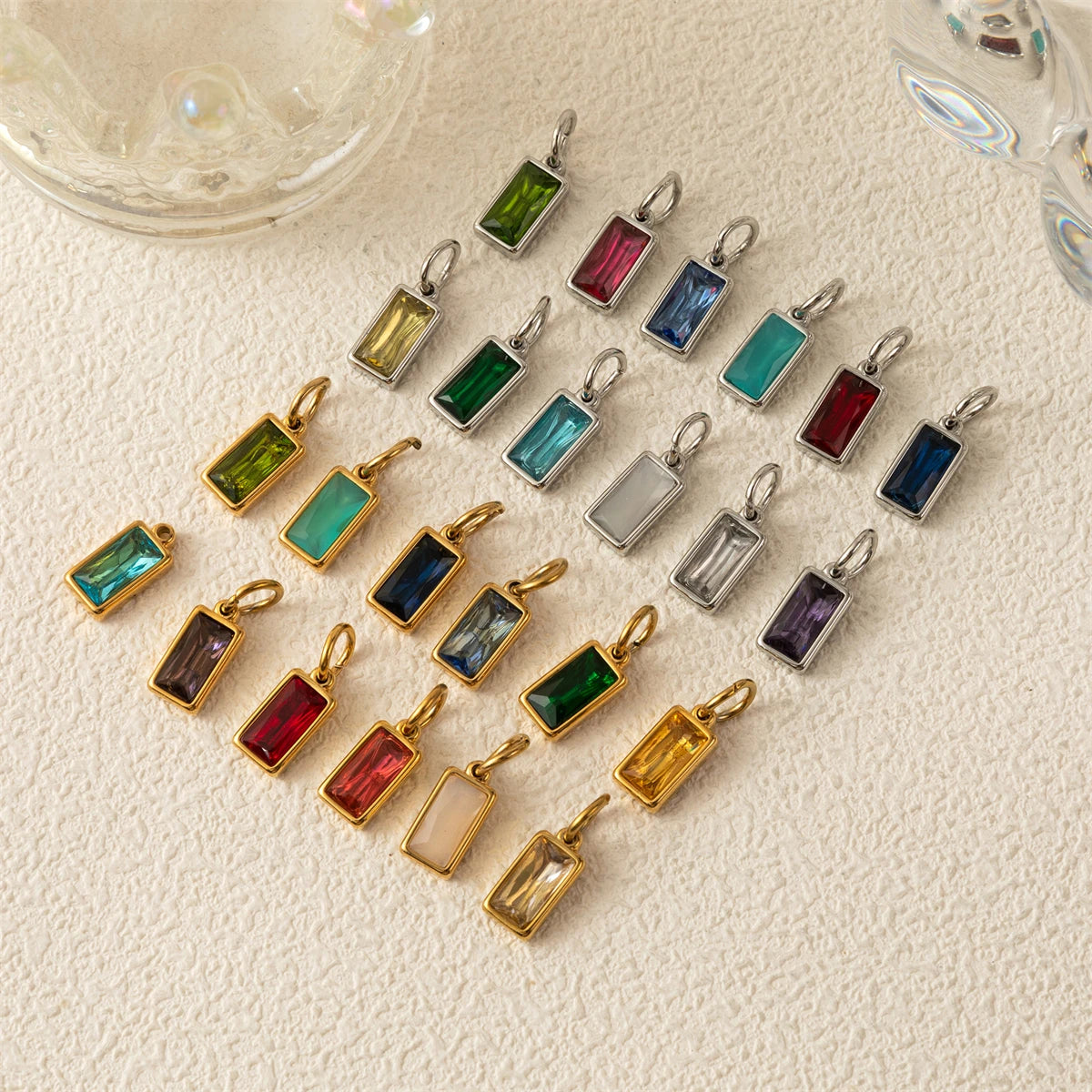 Stainless Steel 12 Birthstone Zircon Pendants – Colorful, Durable Necklace Charms for Women & Girls