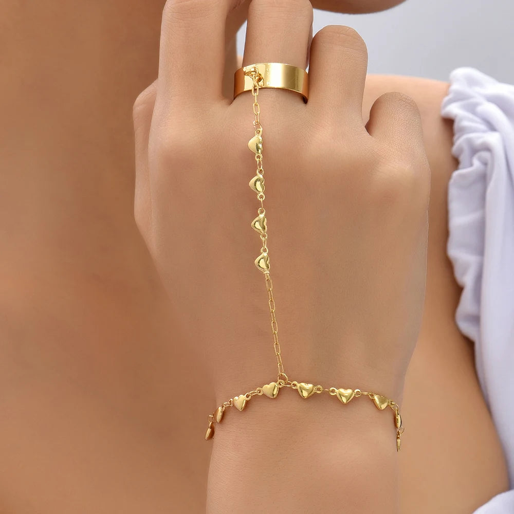 Dainty Gold-Plated Hand Chain & Ring – Handmade Link Chain Harness Jewelry for Women