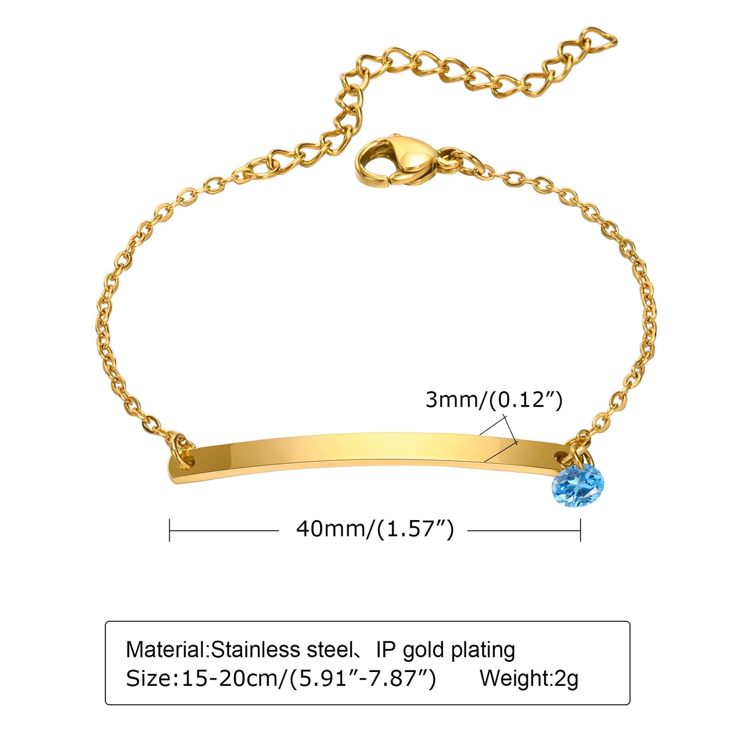 Personalized Birthstone Bracelet for Women – Custom Name & Date with CZ Stones – Stainless Steel