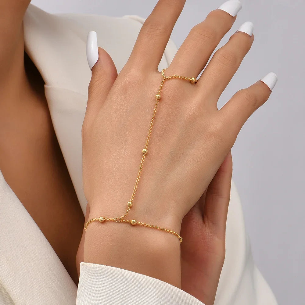 Dainty Gold-Plated Hand Chain & Ring – Handmade Link Chain Harness Jewelry for Women