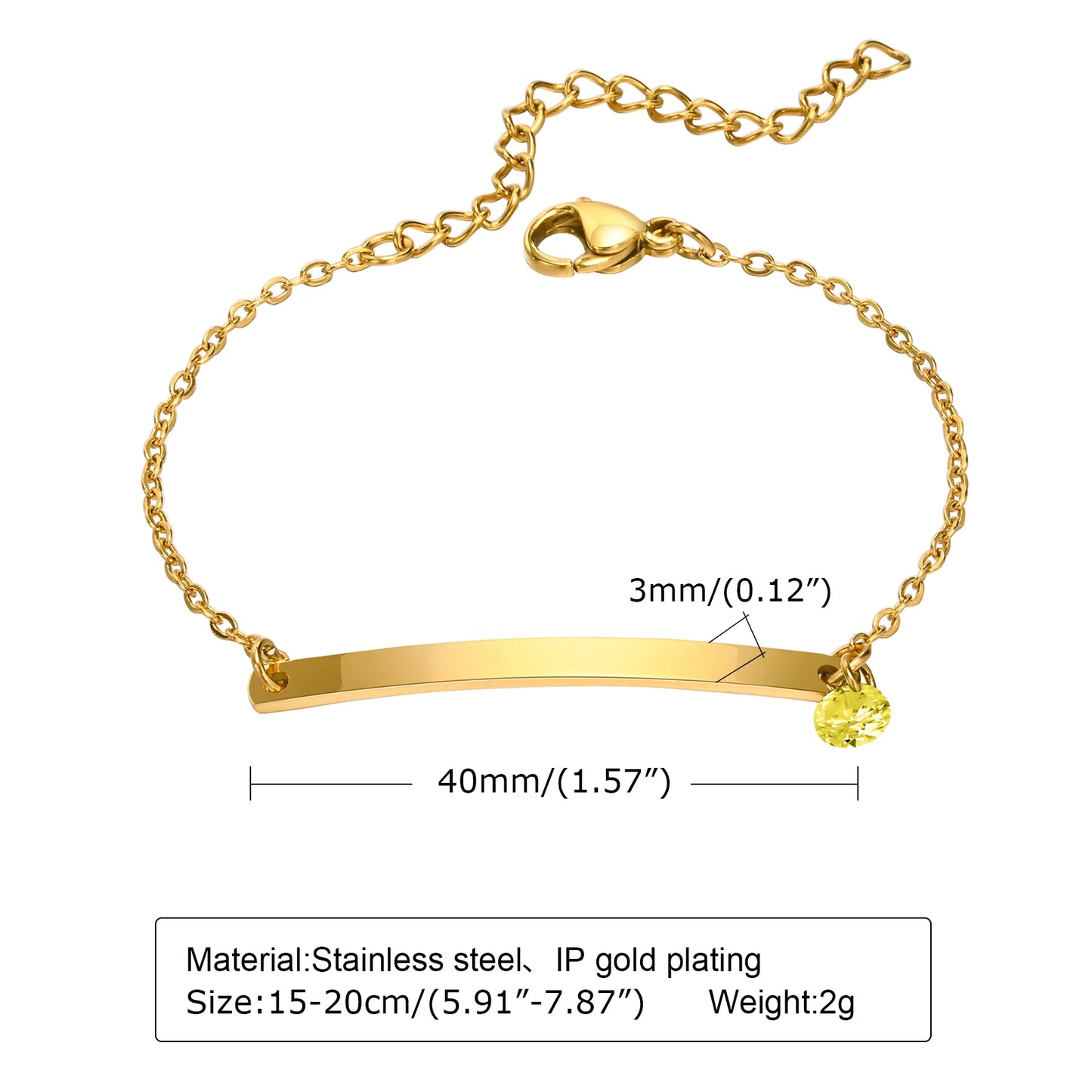 Personalized Birthstone Bracelet for Women – Custom Name & Date with CZ Stones – Stainless Steel