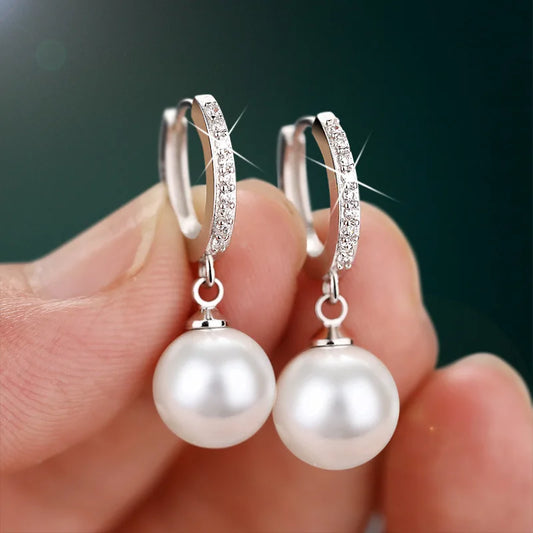 Freshwater Pearl & Crystal 925 Sterling Silver Earrings – Classic Jewelry for Women