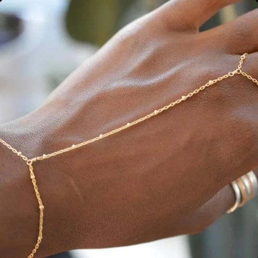 Dainty Gold-Plated Hand Chain & Ring – Handmade Link Chain Harness Jewelry for Women