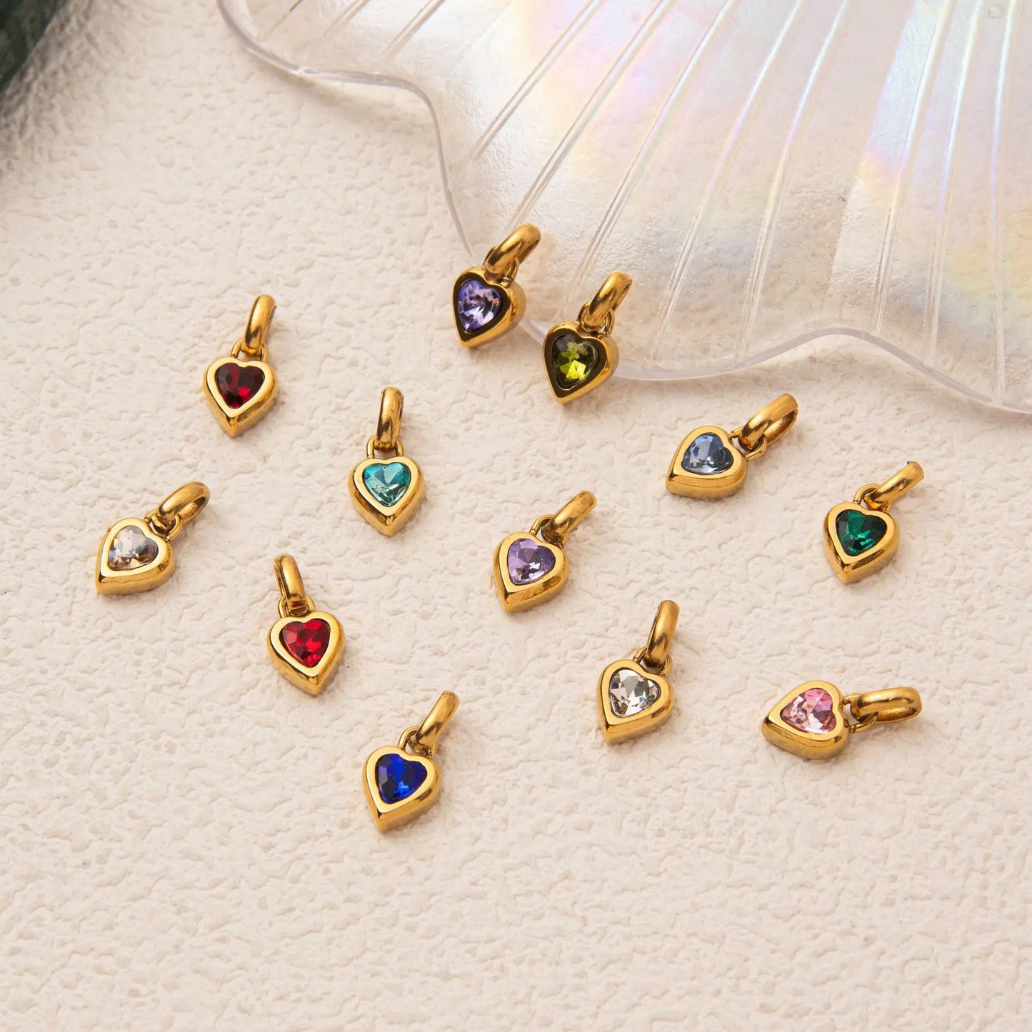 Heart Pendant CZ Birthstone pendent For Women Gold Color Stainless Steel Charm