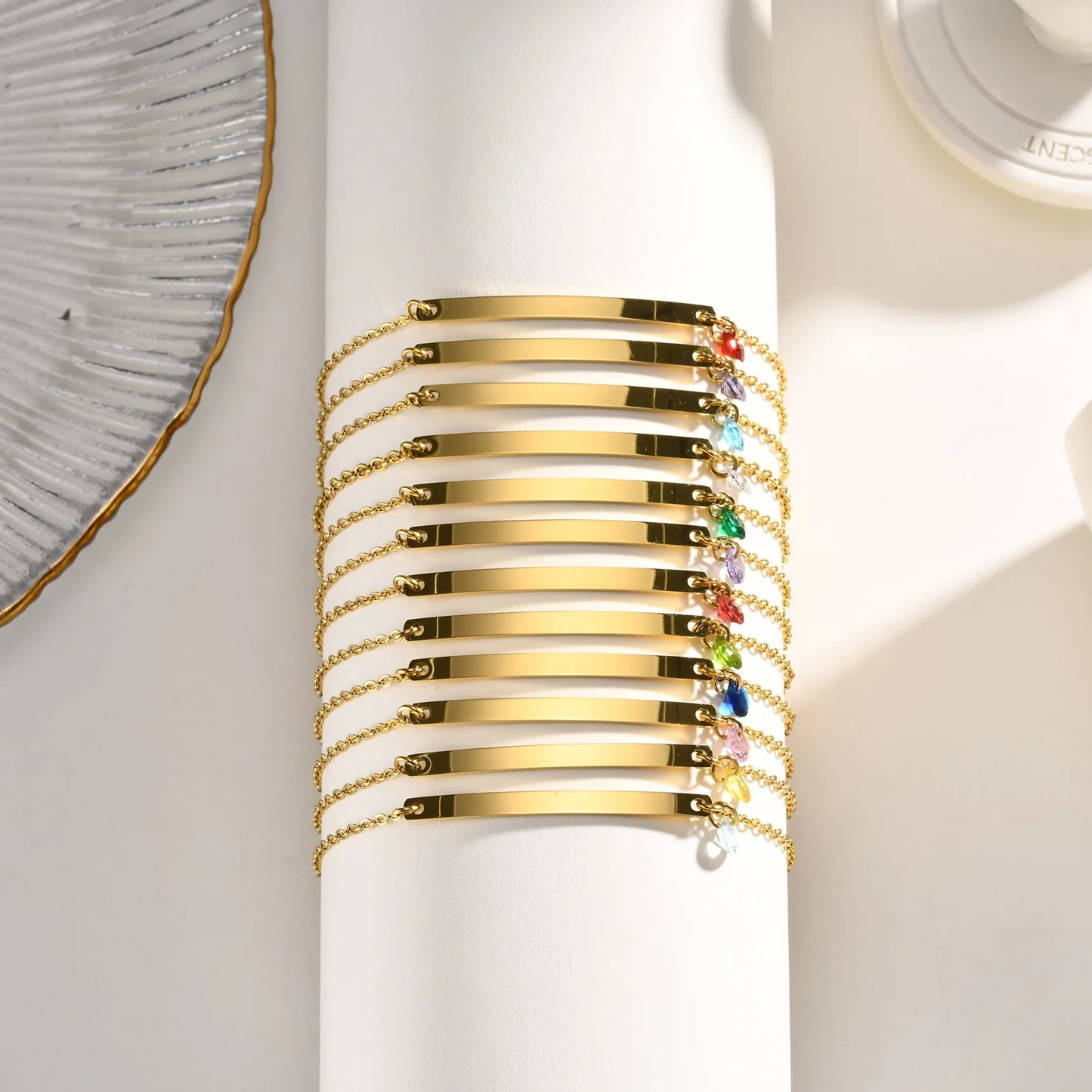 Personalized Birthstone Bracelet for Women – Custom Name & Date with CZ Stones – Stainless Steel