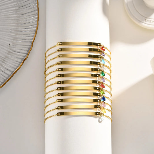 Personalized Birthstone Bracelet for Women – Custom Name & Date with CZ Stones – Stainless Steel