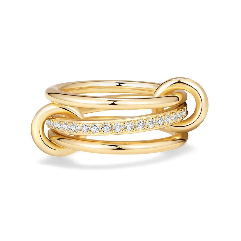 Women’s Gold Color Stainless Steel Stackable Rings – CZ Multi Mixed Metals, Non-Tarnish Set