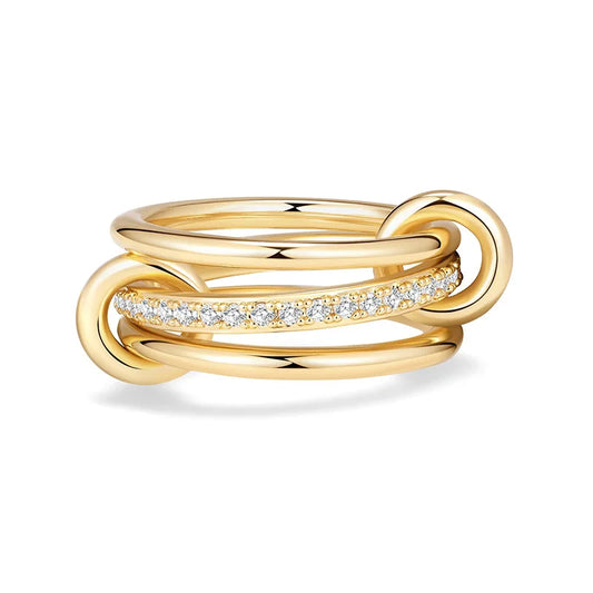 Women’s Gold Color Stainless Steel Stackable Rings – CZ Multi Mixed Metals, Non-Tarnish Set