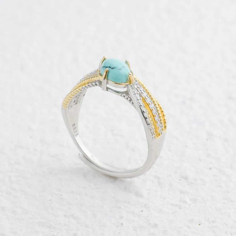Turquoise Ring Gold Silver Dual-Tone oval