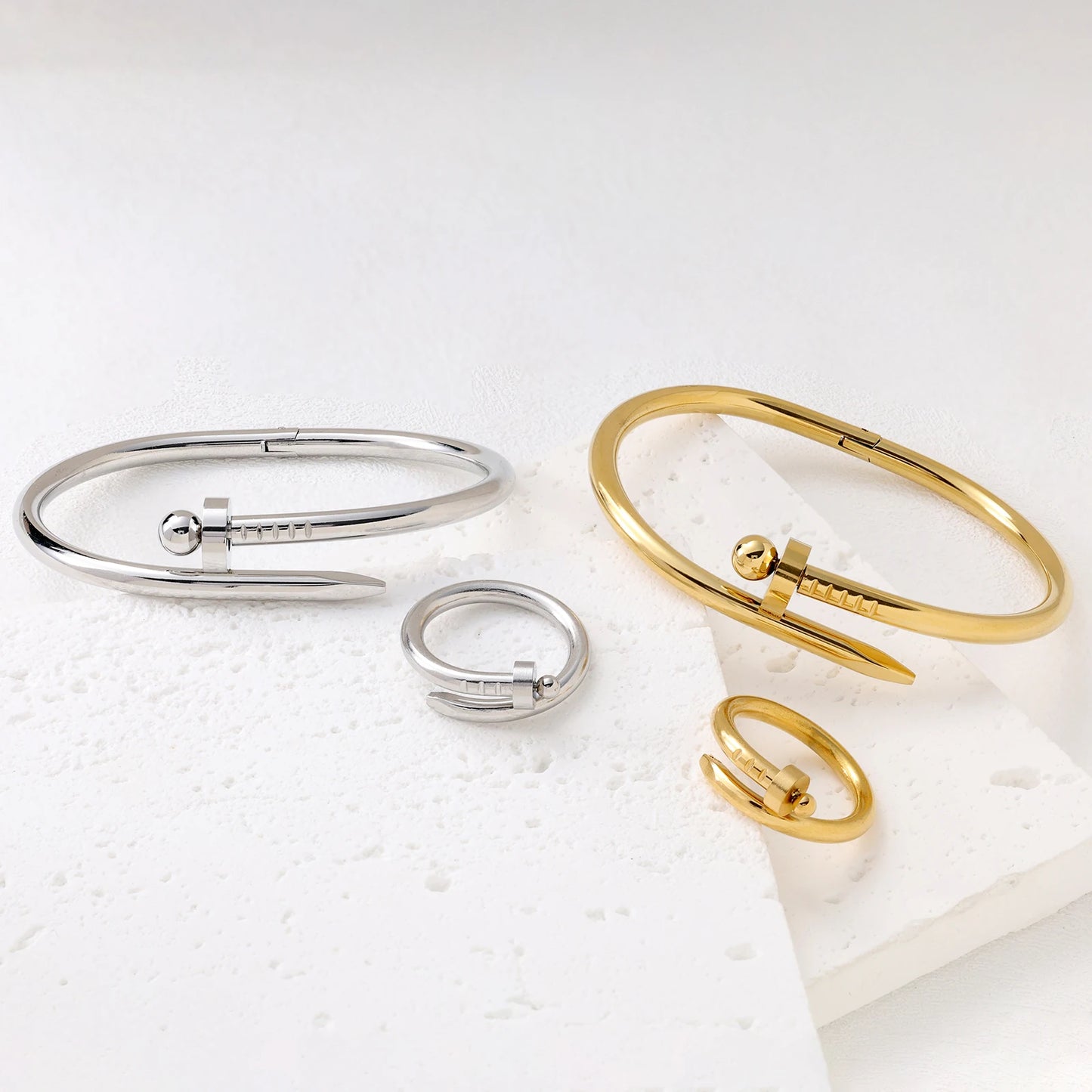 Light Luxury Nail Bracelet & Ring Set for Women