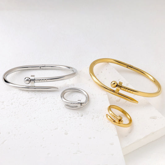 Light Luxury Nail Bracelet & Ring Set for Women