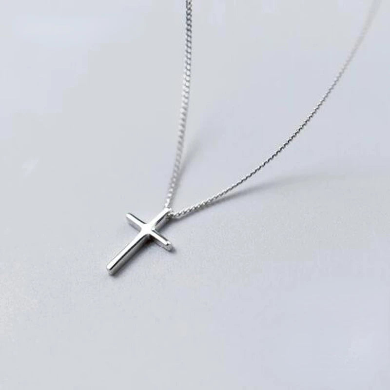 Sterling Silver 925 Smooth Cross Pendant Necklace