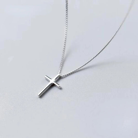 Sterling Silver 925 Smooth Cross Pendant Necklace