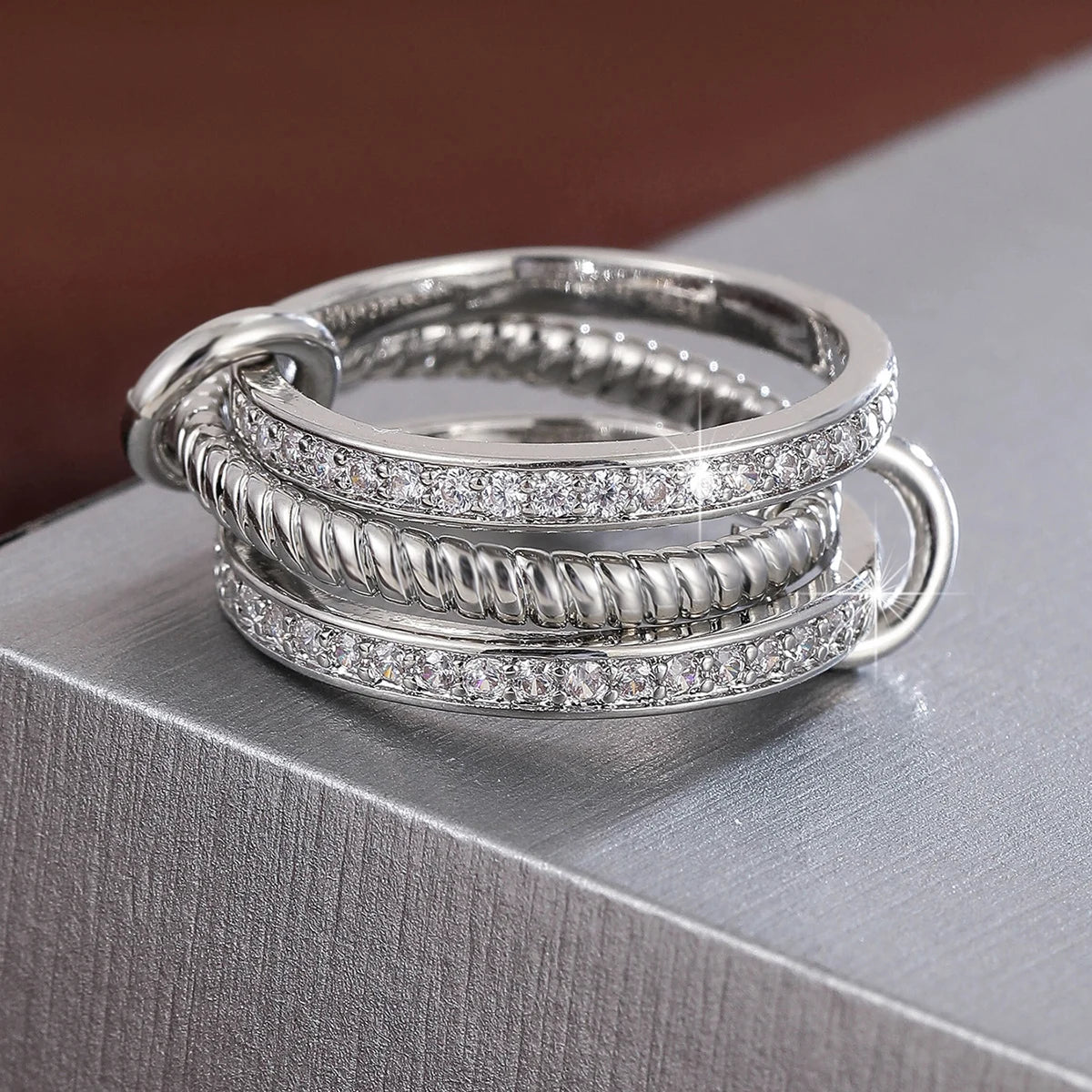 Trendy Interlocking Stackable Rings for Women – Statement Ring Set with Cubic Zirconia