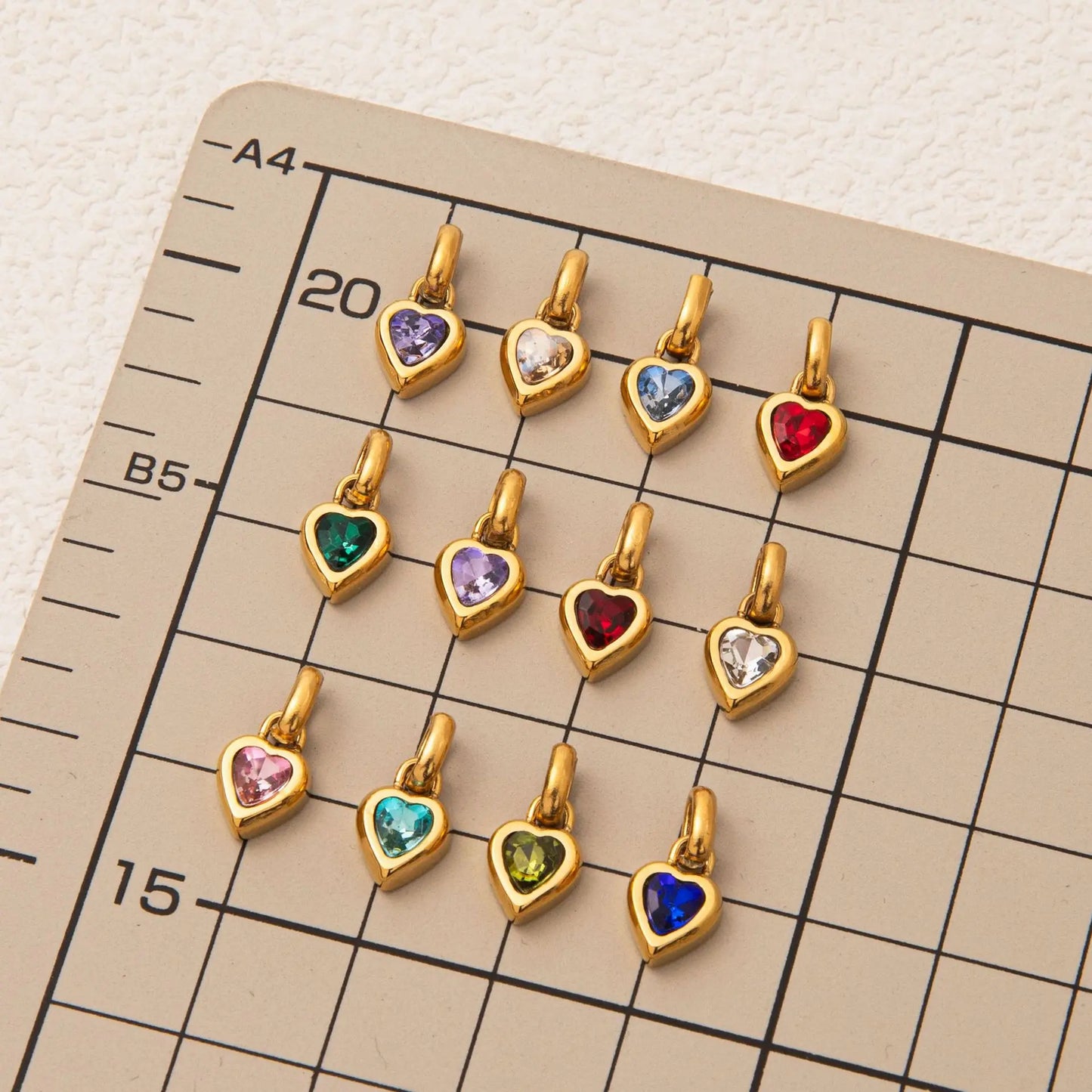 Heart Pendant CZ Birthstone pendent For Women Gold Color Stainless Steel Charm