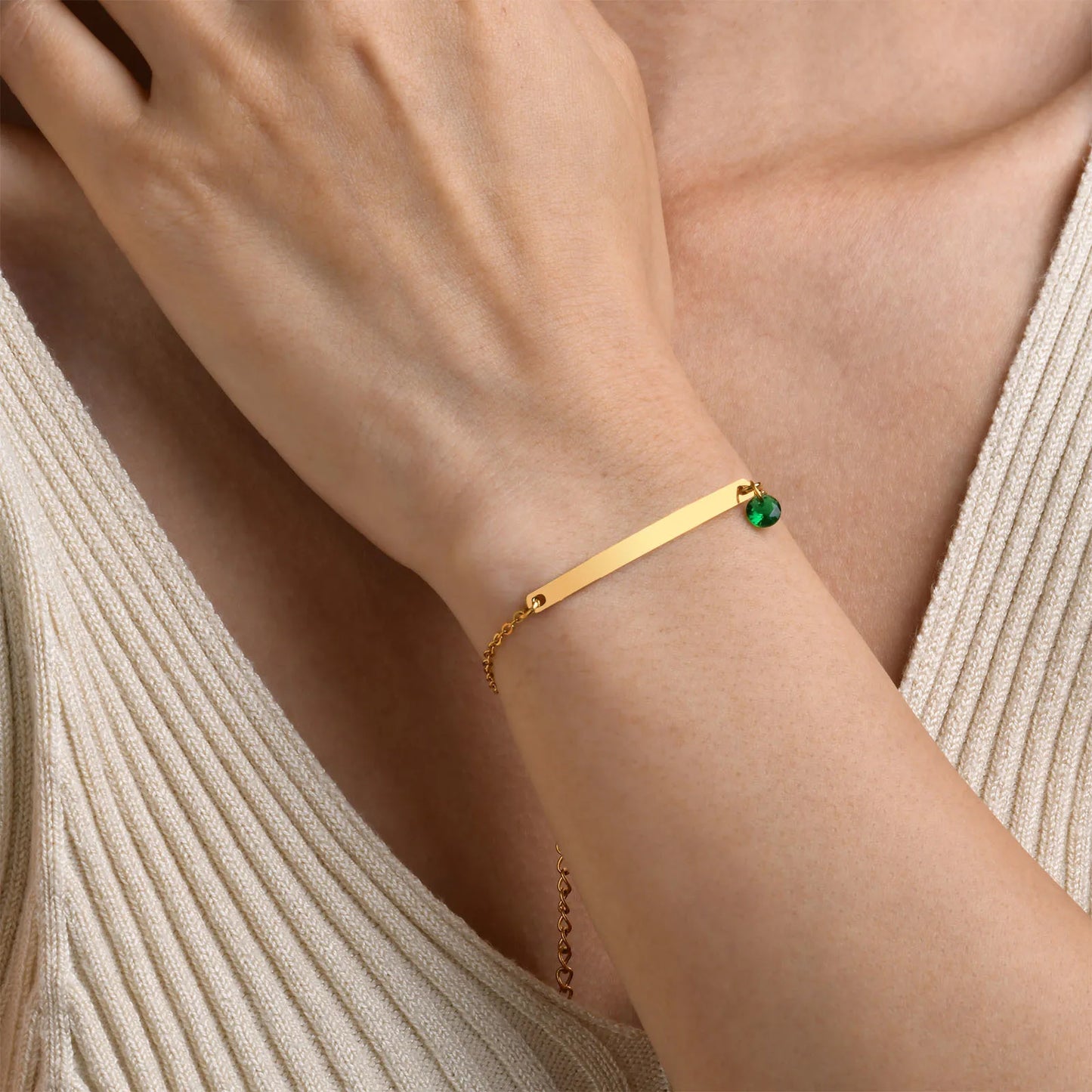 Personalized Birthstone Bracelet for Women – Custom Name & Date with CZ Stones – Stainless Steel