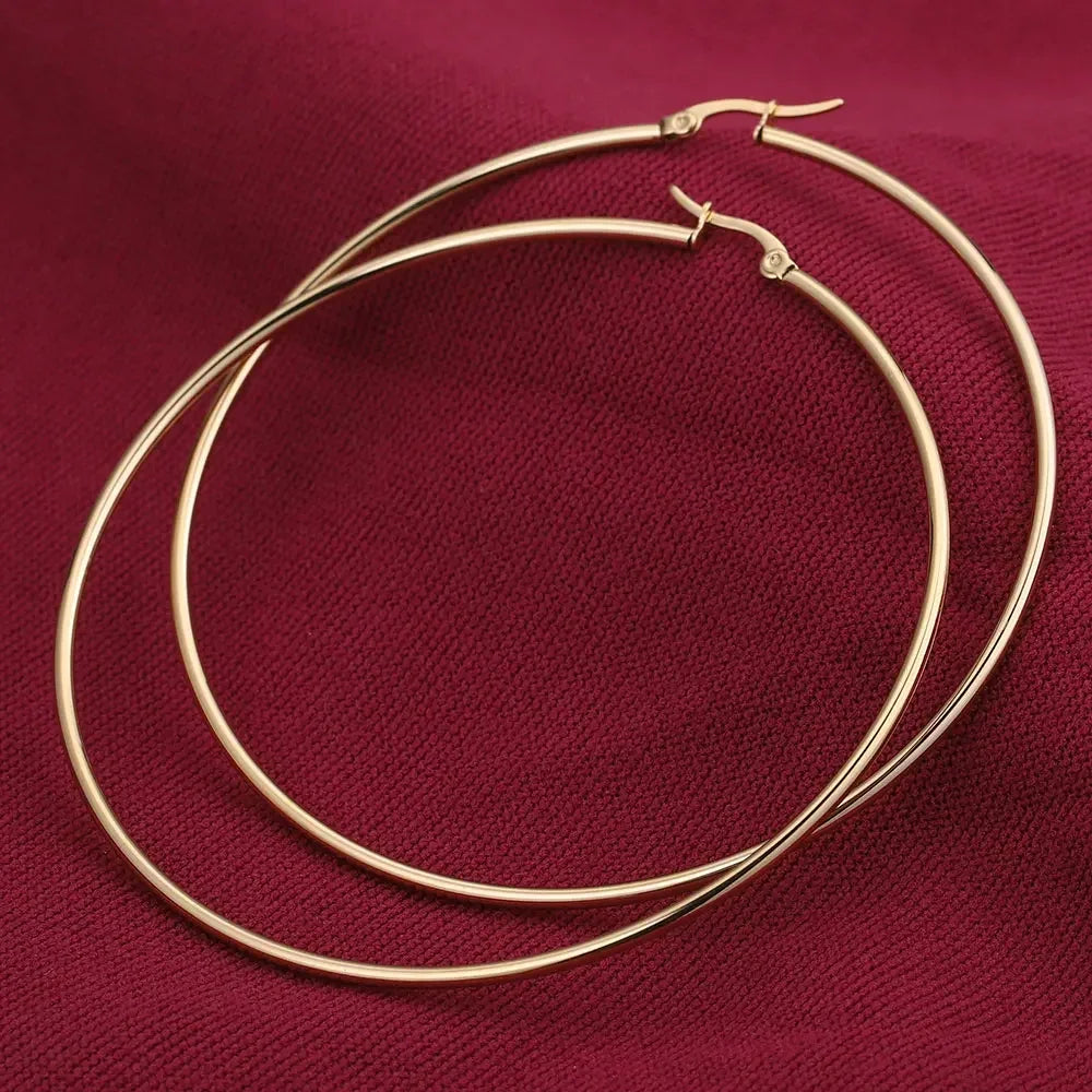 Stainless Steel Large Hoop Earrings – 40–80mm Smooth Round Loops for Women